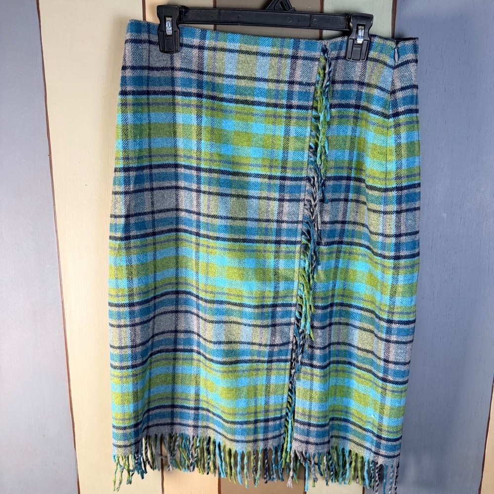 J.Jill Wool-Blend, Plaid Fringe Skirt- Size:10 - Picture 5 of 10